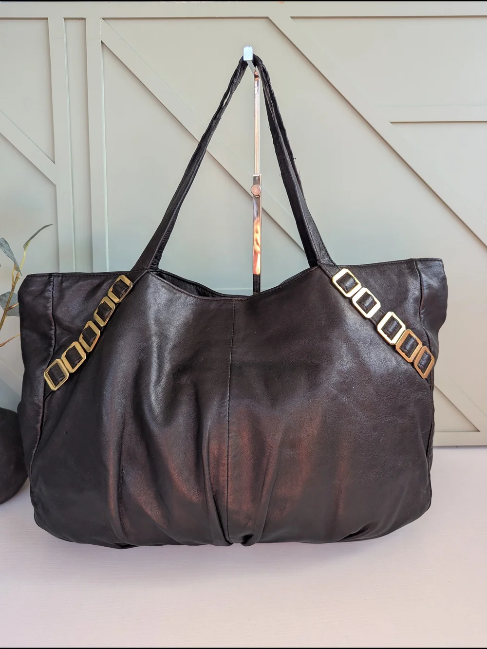 Tory Burch Black Leather Gold-Accent Tassel Tote